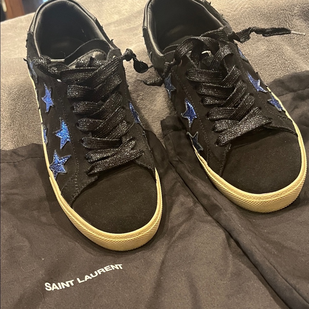 Saint Laurent Black Sneakers with Blue Star Details